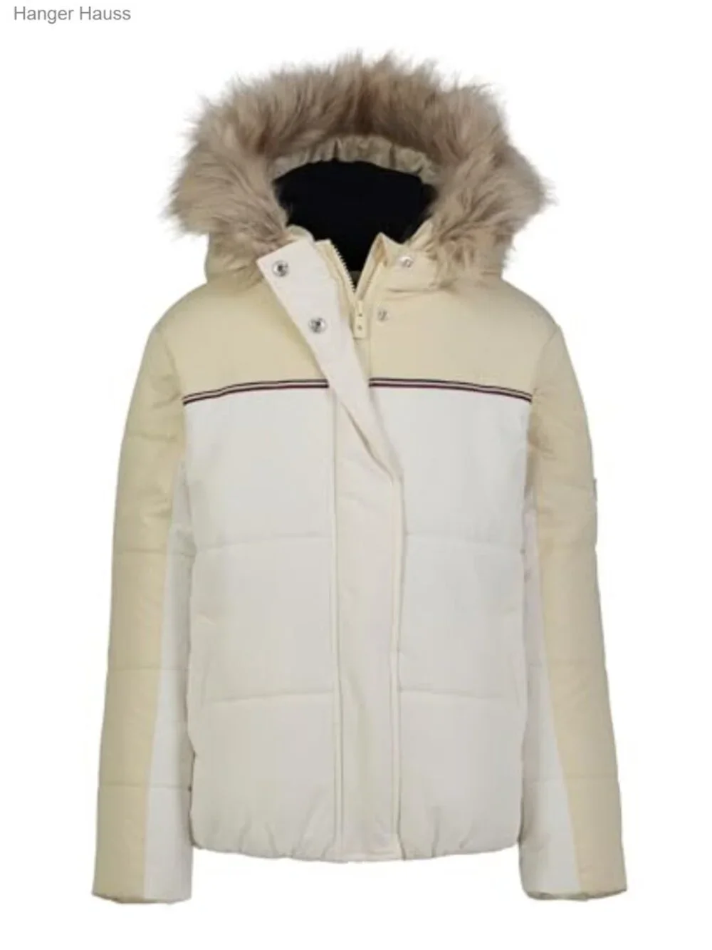 Girls Quilted Hooded Puffer Jacket Fleece Lined Faux Fur Trim